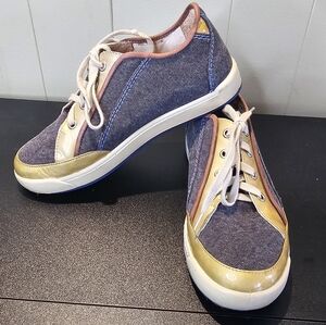 NAOT Denim Jean Patent Lace Up Sneaker Shoes Women's US 7  Israel Rare!  EU 37